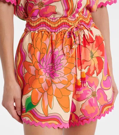 Farm Rio Spring Affair Bead-embellished Floral-print Linen-blend Shorts In Multi