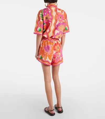 Farm Rio Spring Affair Bead-embellished Floral-print Linen-blend Shorts In Multi