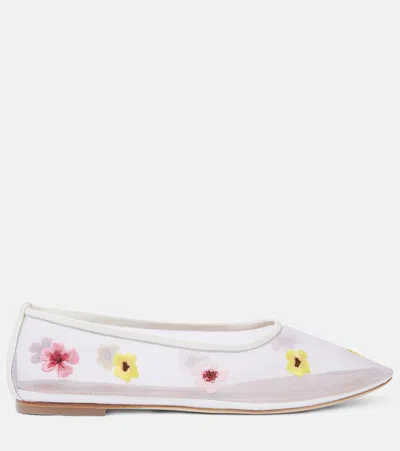 Staud Alba Ballet Flats Blossom Floral Mesh In Pink