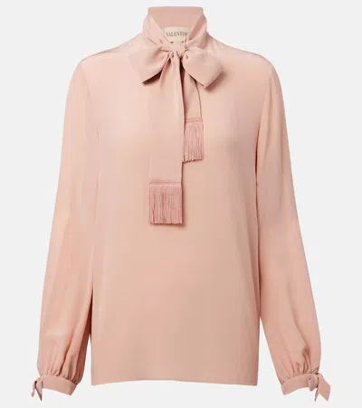 Valentino Bow-detail Silk Crêpe Blouse In Pink