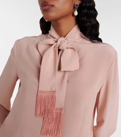 Valentino Bow-detail Silk Crêpe Blouse In Pink