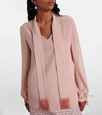 Valentino Bow-detail Silk Crêpe Blouse In Pink