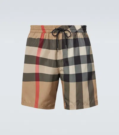 Burberry Check Swim Shorts In Beige