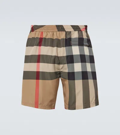 Burberry Check Swim Shorts In Beige