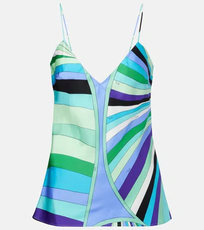 Pucci Iride Silk Satin Camisole In Blue