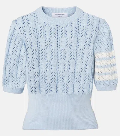 Thom Browne Womens Light Blue Pointelle Cable-knit Cotton T-shirt