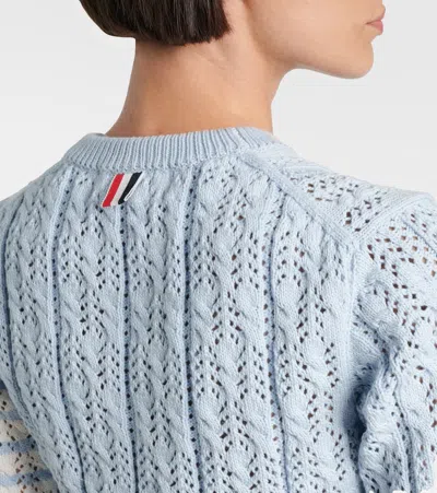 Thom Browne Womens Light Blue Pointelle Cable-knit Cotton T-shirt