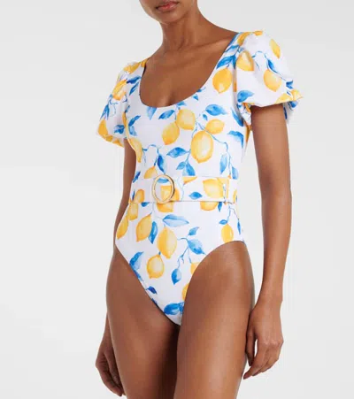 Alexandra Miro Jeanie Belted Printed Swimsuit In Multi