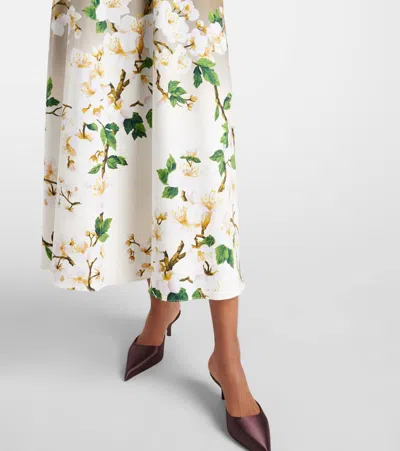 Oscar De La Renta Sleeveless Ombre Ankle Length Cherry Blossom Dress In White Khaki Ombre