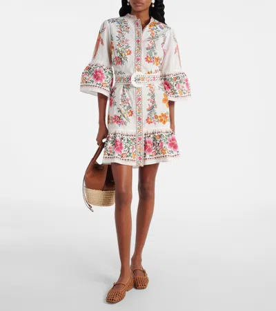 Farm Rio Off-white Delicate Forest Scarves Organic Cotton Mini Dress