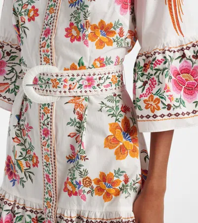 Farm Rio Off-white Delicate Forest Scarves Organic Cotton Mini Dress
