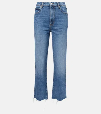 Frame The Ruler Frayed High Waist Ankle Straight Leg Jeans In Blue