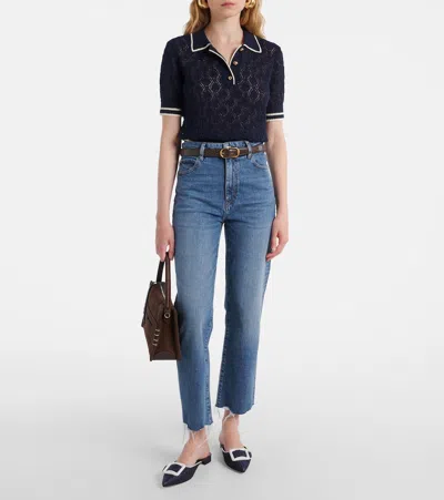 Frame The Ruler Frayed High Waist Ankle Straight Leg Jeans In Blue