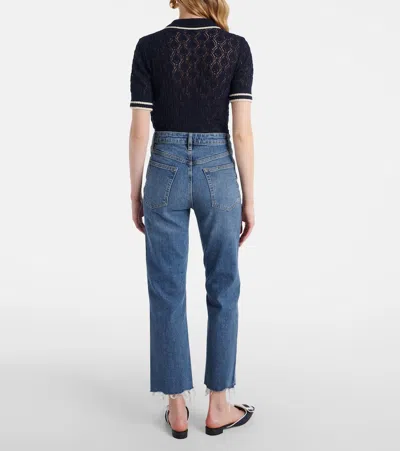 Frame The Ruler Frayed High Waist Ankle Straight Leg Jeans In Blue