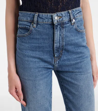Frame The Ruler Frayed High Waist Ankle Straight Leg Jeans In Blue