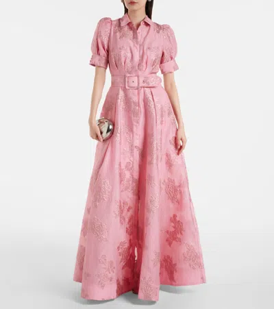 Rebecca Vallance Benette Belted Brocade Shirt Dress In Pink