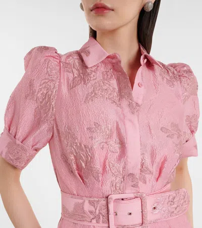 Rebecca Vallance Benette Belted Brocade Shirt Dress In Pink