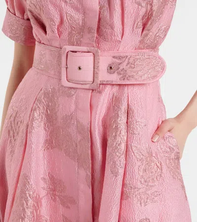 Rebecca Vallance Benette Belted Brocade Shirt Dress In Pink