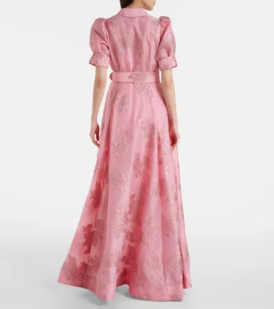 Rebecca Vallance Benette Belted Brocade Shirt Dress In Pink