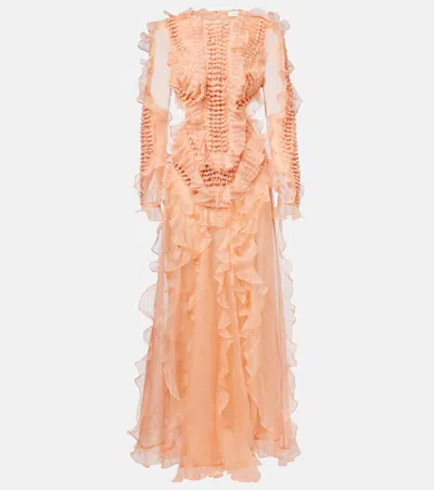 Zimmermann Balance Ruffled Silk Organza Maxi Dress In Orange