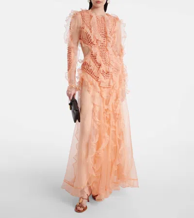 Zimmermann Balance Ruffled Silk Organza Maxi Dress In Orange