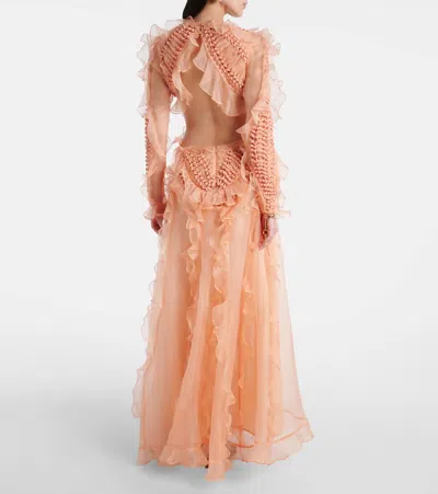 Zimmermann Balance Ruffled Silk Organza Maxi Dress In Orange