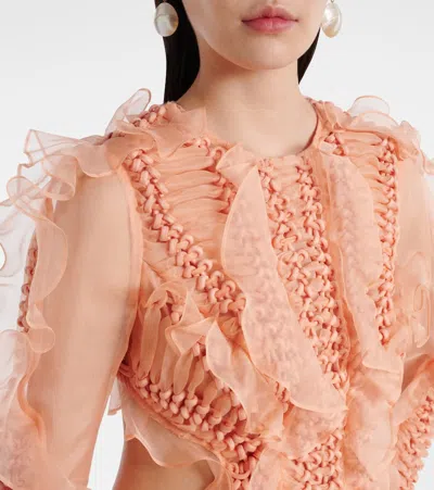 Zimmermann Balance Ruffled Silk Organza Maxi Dress In Orange