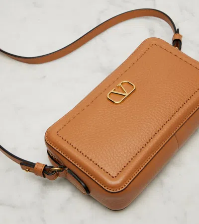 Valentino Garavani Mini Alltime Leather Crossbody Bag In Almond