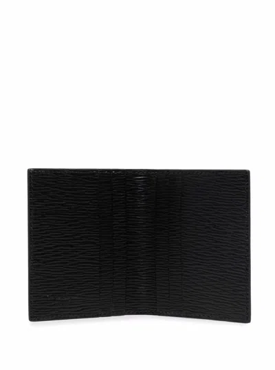 Ferragamo Men Hammered Leather Gancini Bi-fold Card Holder In Black