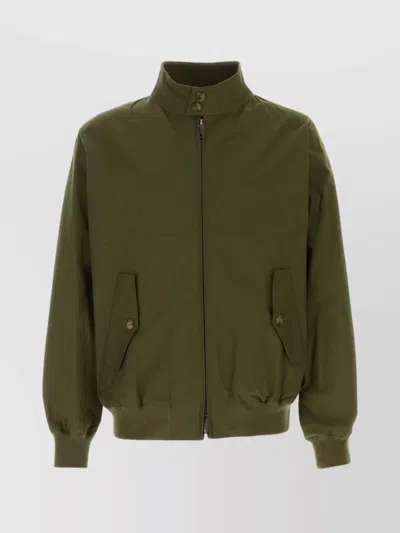 Baracuta High Collar Polyester Blend Jacket With Flap Pockets In Green
