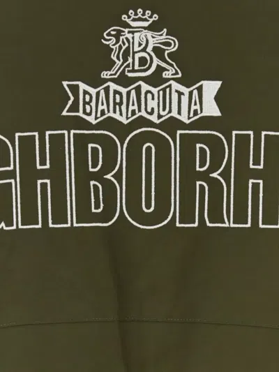 Baracuta High Collar Polyester Blend Jacket With Flap Pockets In Green