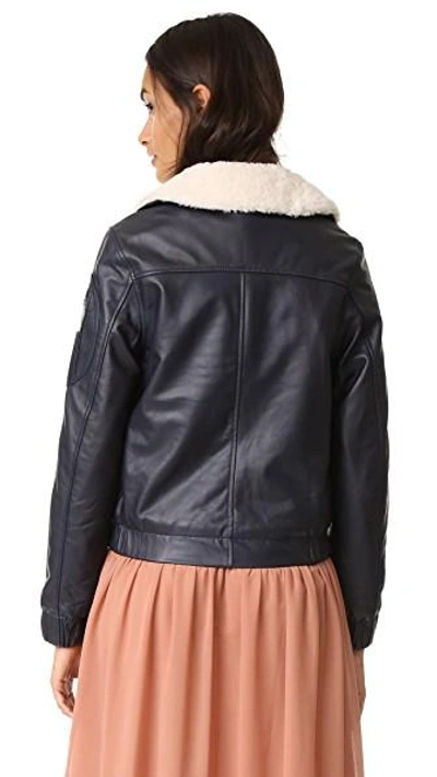 Shop See By Chloé Shearling Collar Flight Jacket In Navy