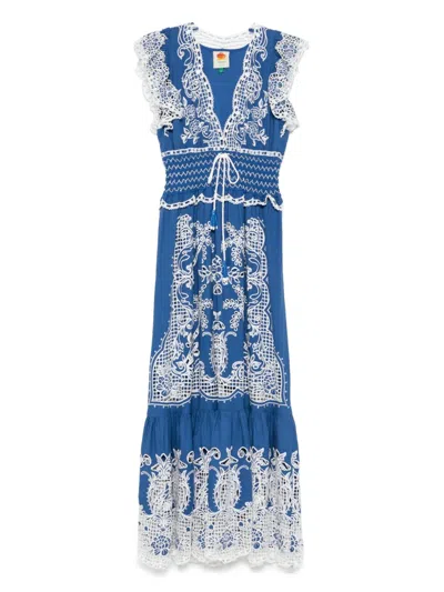 Farm Rio Blue Romantic Richelieu Lenzing Ecovero Euroflax Maxi Dress