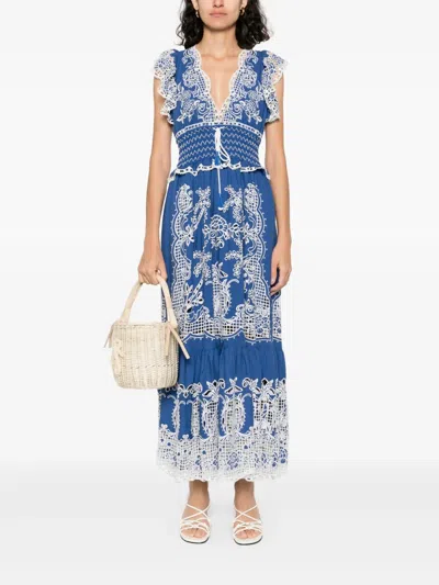 Farm Rio Blue Romantic Richelieu Lenzing Ecovero Euroflax Maxi Dress