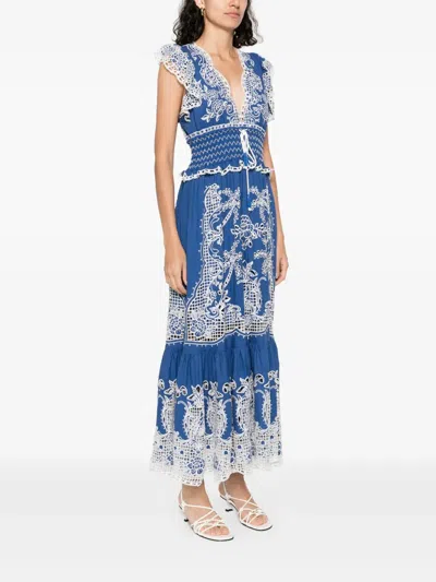 Farm Rio Blue Romantic Richelieu Lenzing Ecovero Euroflax Maxi Dress