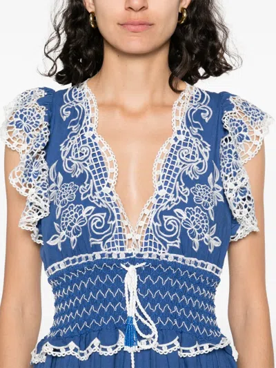 Farm Rio Blue Romantic Richelieu Lenzing Ecovero Euroflax Maxi Dress