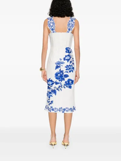 Farm Rio Off-white Floral Cascade Wavy Midi Dress In Blue Floral Cascade Off-white