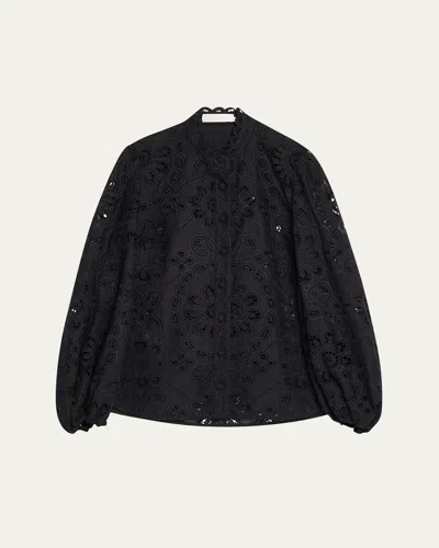 Zimmermann Rhiannon Guipure Lace Trim Cotton Shirt In Black