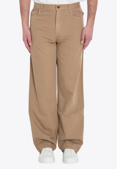 Burberry Logo Patch Wide-leg Pants In Brown