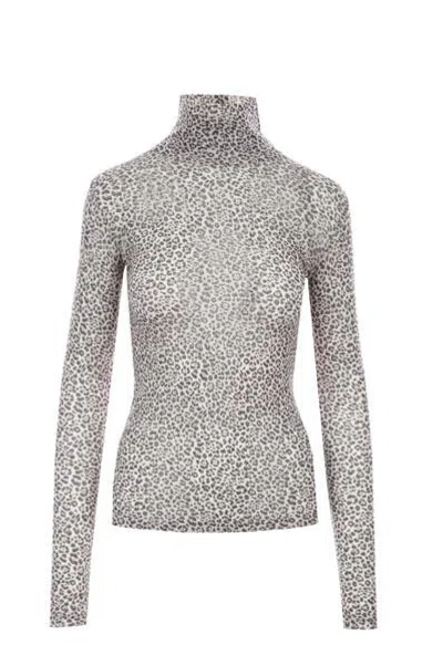 Saint Laurent Printed Wool Top In Gray