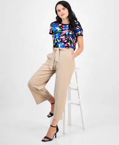 Ak Anne Klein Petite Printed Button-back Short-sleeve Top