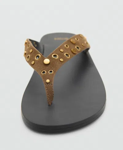 Mango Leather Gold Studded Sandal