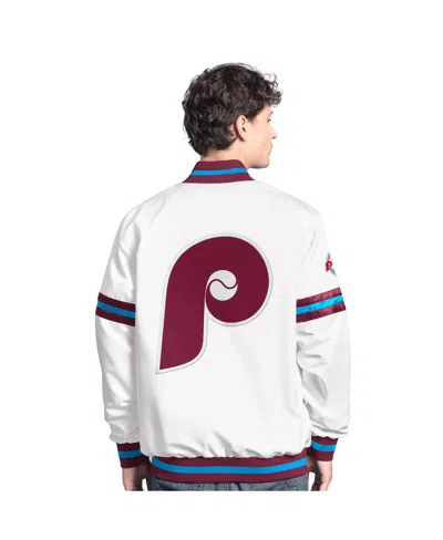 Starter Men's White Philadelphia Phillies Cooperstown Scout Full-snap Varsity Jacket In Multi