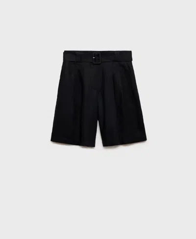 Mango Samari Belted Linen Bermuda Shorts In Black