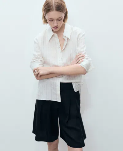 Mango Samari Belted Linen Bermuda Shorts In Black