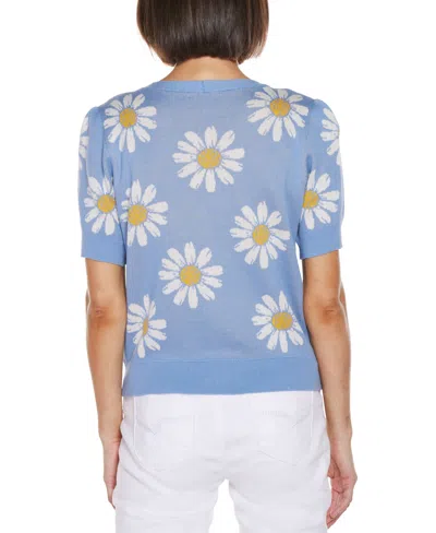 Belldini Women's Daisy Jacquard V-neck Cardigan Sweater In Blue