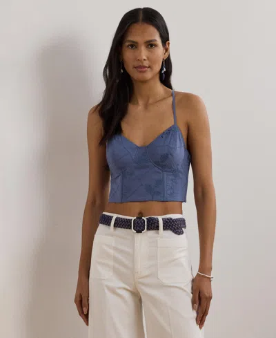 Ralph Lauren Women's Floral-embroidered Voile Cropped Bustier In Blue