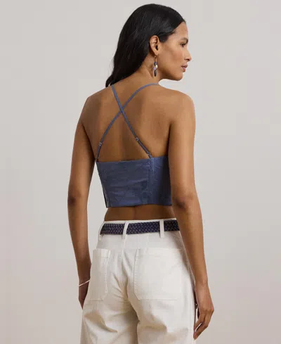 Ralph Lauren Women's Floral-embroidered Voile Cropped Bustier In Blue