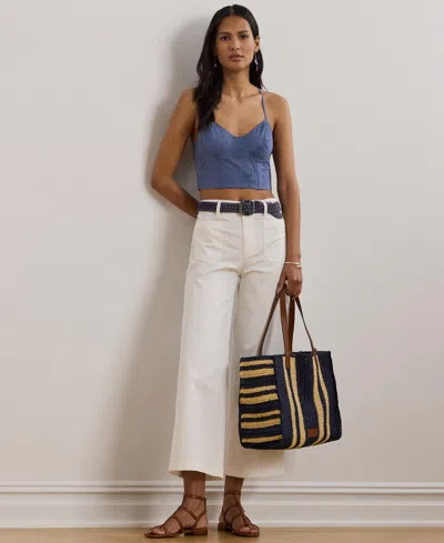 Ralph Lauren Women's Floral-embroidered Voile Cropped Bustier In Blue