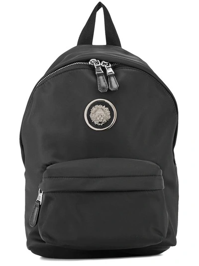 Versus Black Small Nylon Lion Medallion Backpack